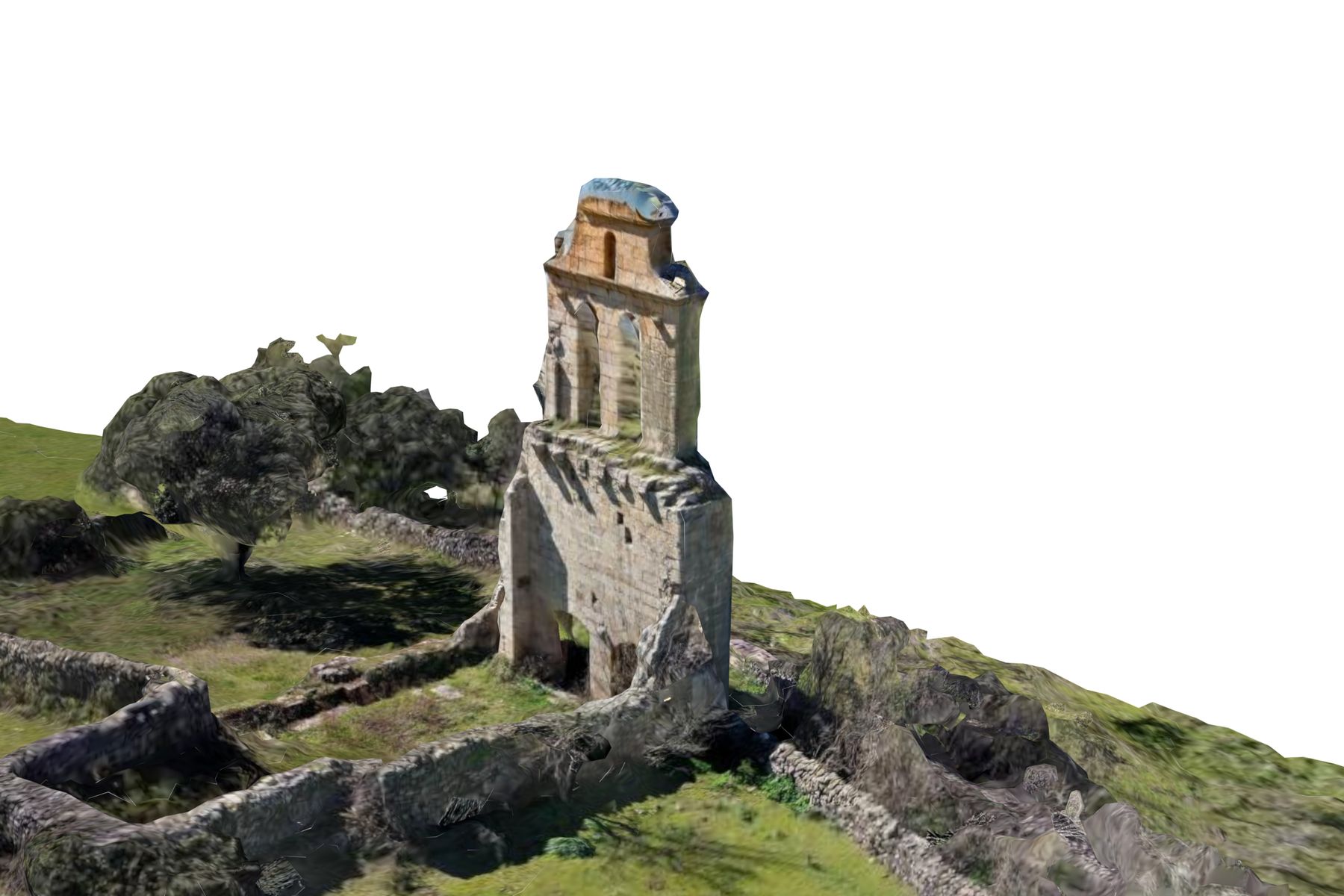 Modelo 3D texturizado de la espadaña de San Leonardo y su entorno